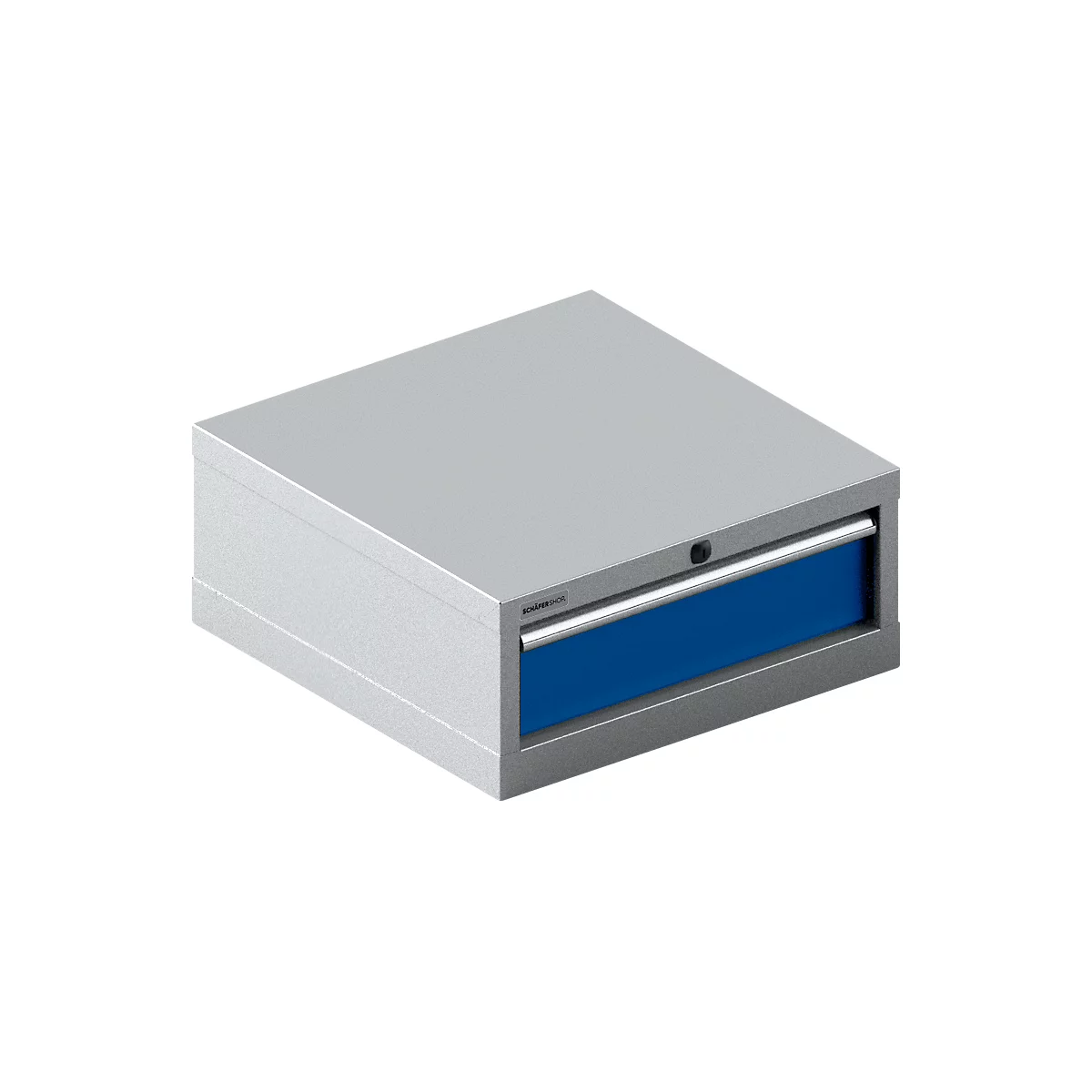 Schäfer Shop Pure ladekast 27-27, 1 lade, tot 200 kg, B 564 x D 572 x H 250 mm, gentiaanblauw/wit aluminium