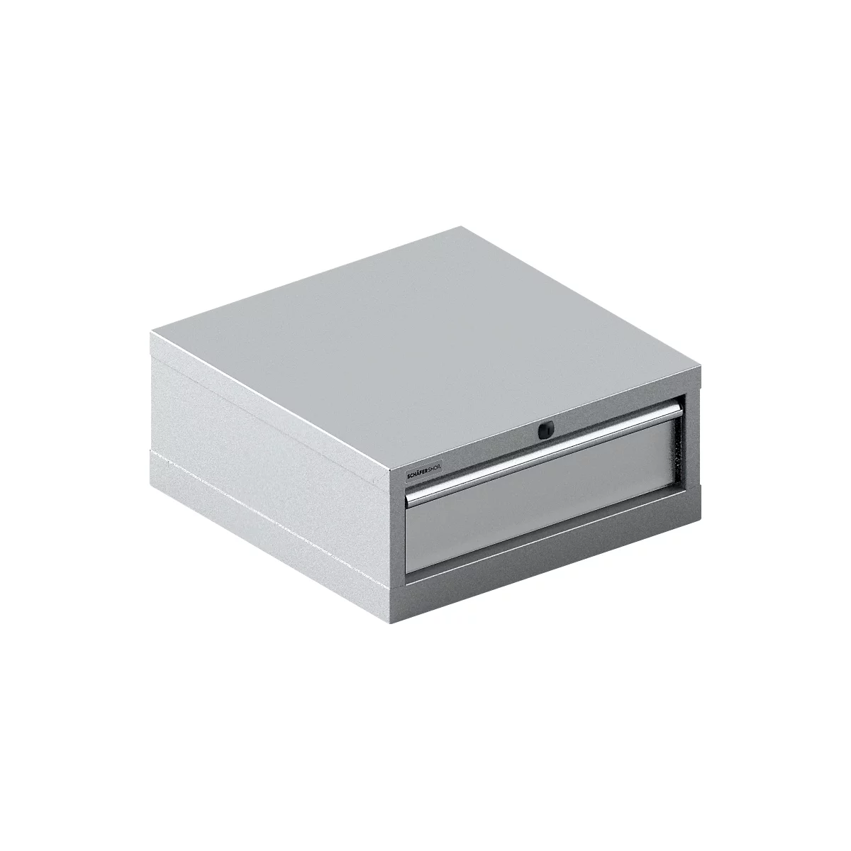Schäfer Shop Pure ladekast 27-27, 1 lade, tot 200 kg, B 564 x D 572 x H 250 mm, wit aluminium/wit aluminium.