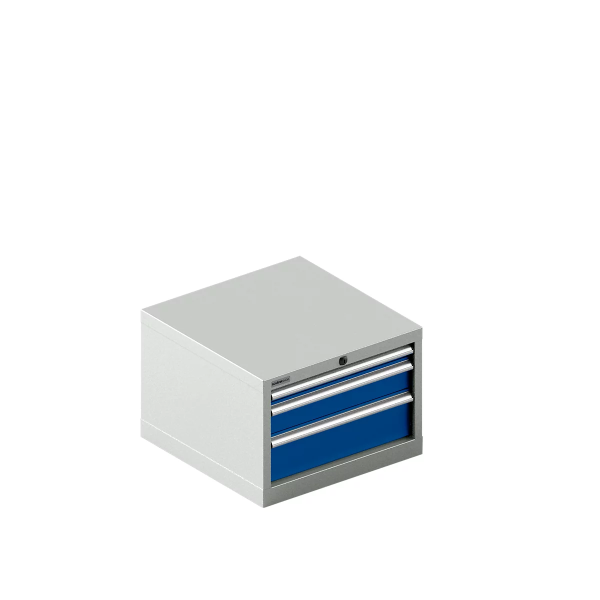 Schäfer Shop Pure ladekast 27-27, 3 laden, tot 200 kg, B 564 x D 572 x D 400 mm, gentiaanblauw/lichtgrijs, met een lengte tot 200 kg.