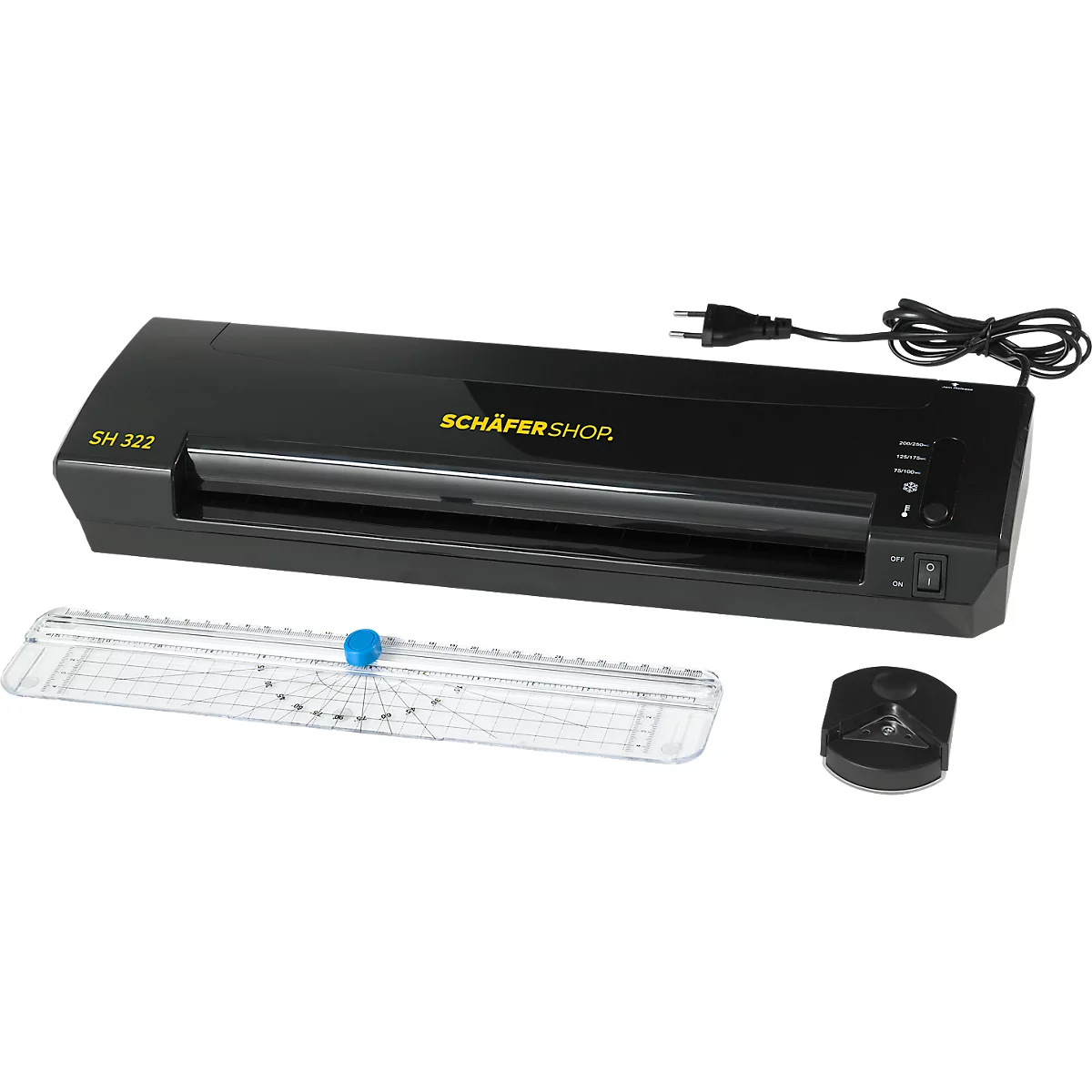 Schäfer Shop Pure Laminiergerät-Set SH 322, mit Schneidelineal und Eckenabrunder, schwarz