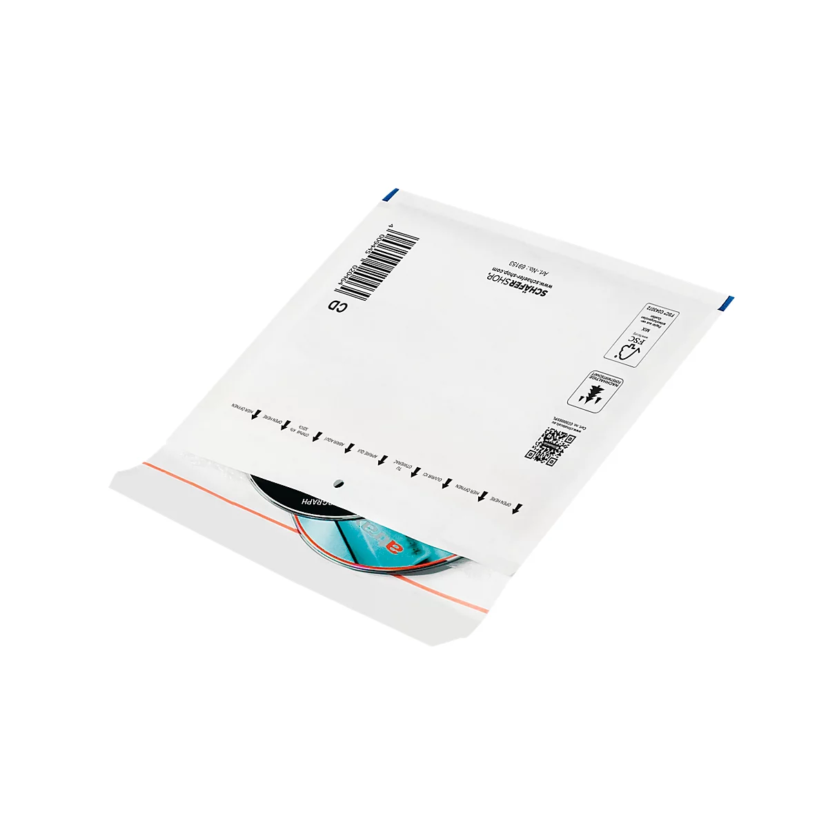 Schäfer Shop Pure Luchtkussenenvelop, 200 x 175 mm, voor CD 's, met zelfklevende sluiting, 10 stuks