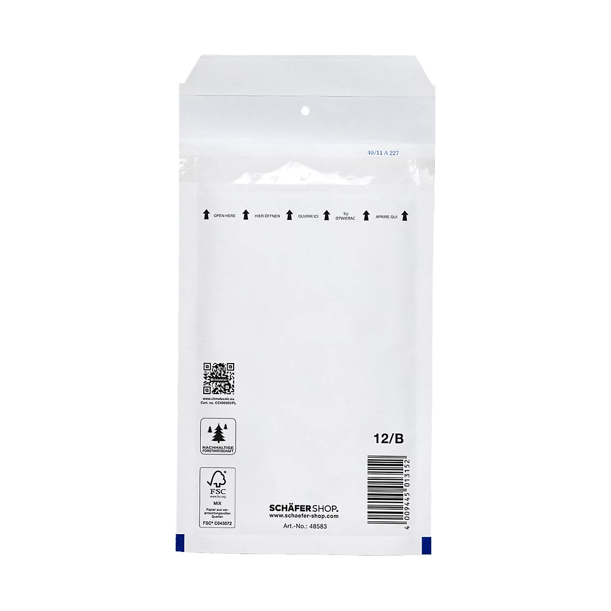 Schäfer Shop Pure Luchtkussenenveloppen,120 x 215 mm, wit, 200 stuks