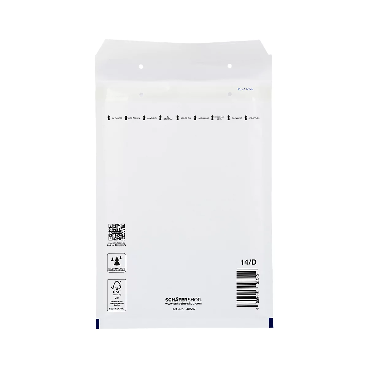 Schäfer Shop Pure Luchtkussenenveloppen,180 x 265 mm, wit, 10 stuks