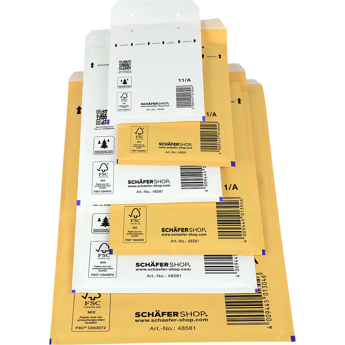 Schäfer Shop Pure Luchtkussenenveloppen, 95 x 165 mm, wit, 200 stuks