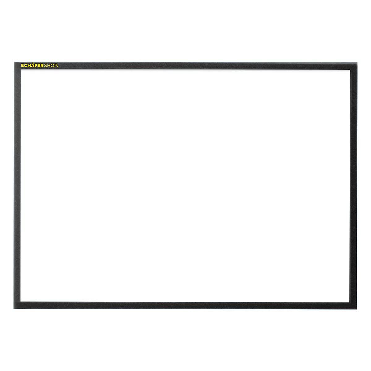 Ein schwarzer Rahmen mit weißem Hintergrund. Am oberen Rand steht in gelber Schrift: SCHAFER SHOP.