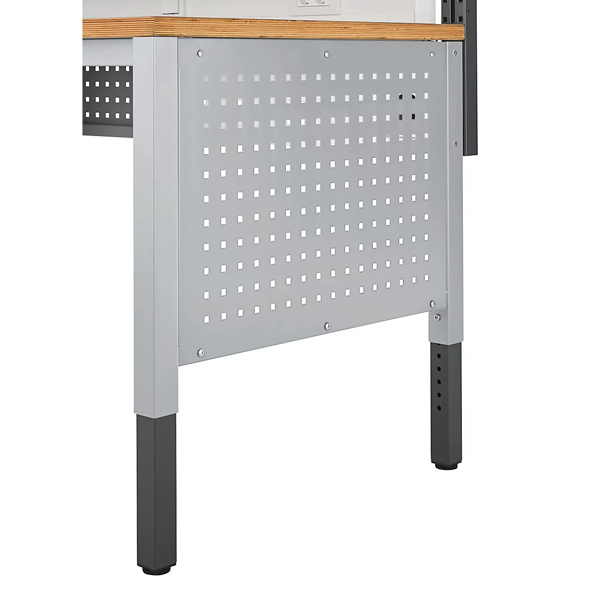 Schäfer Shop Pure Panneau latéral pour tables de travail réglables en hauteur manuellement AST31, 38 x 10 mm, jusqu'à 50 kg, acier, aluminium blanc