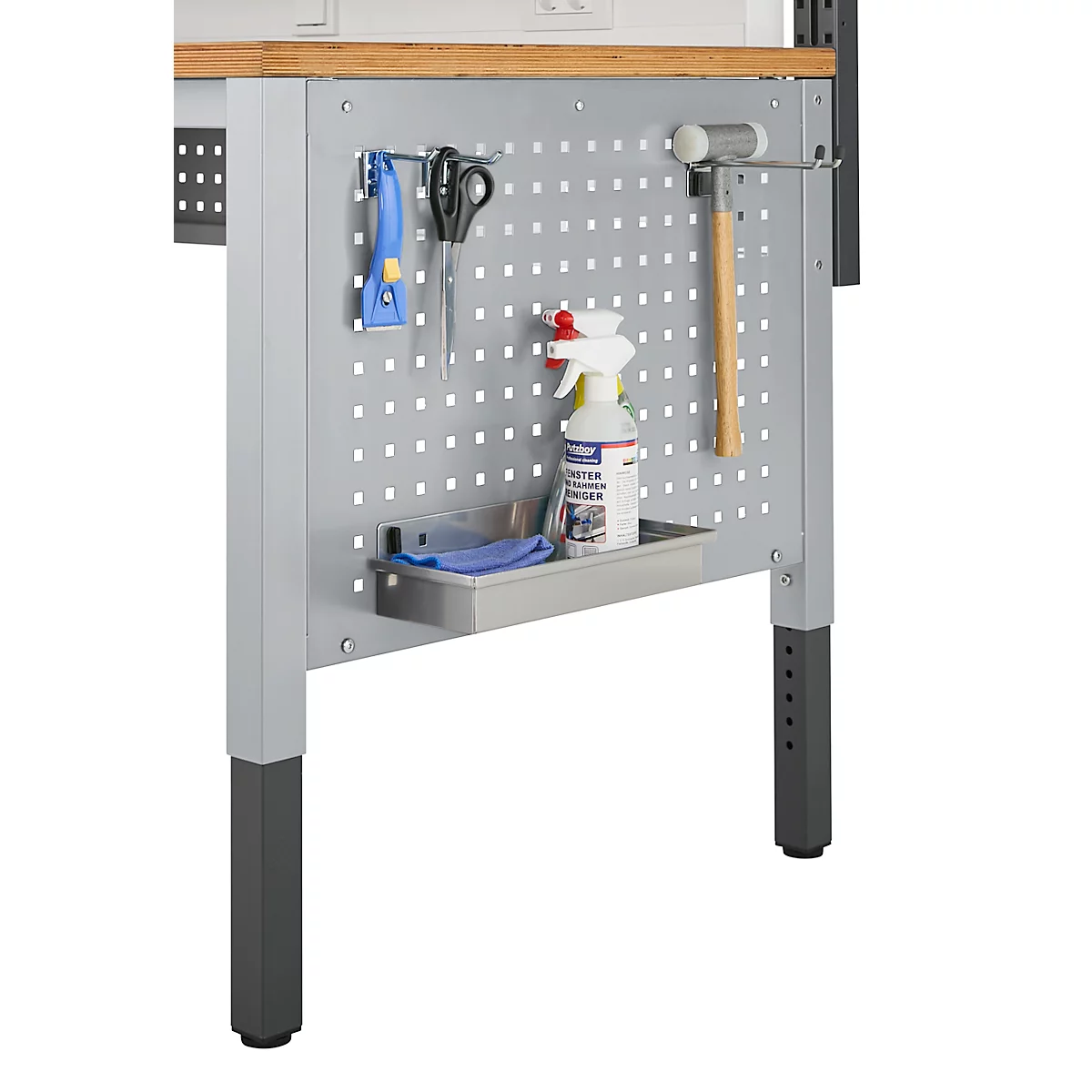 Schäfer Shop Pure Panneau latéral pour tables de travail réglables en hauteur manuellement AST31, 38 x 10 mm, jusqu'à 50 kg, acier, aluminium blanc