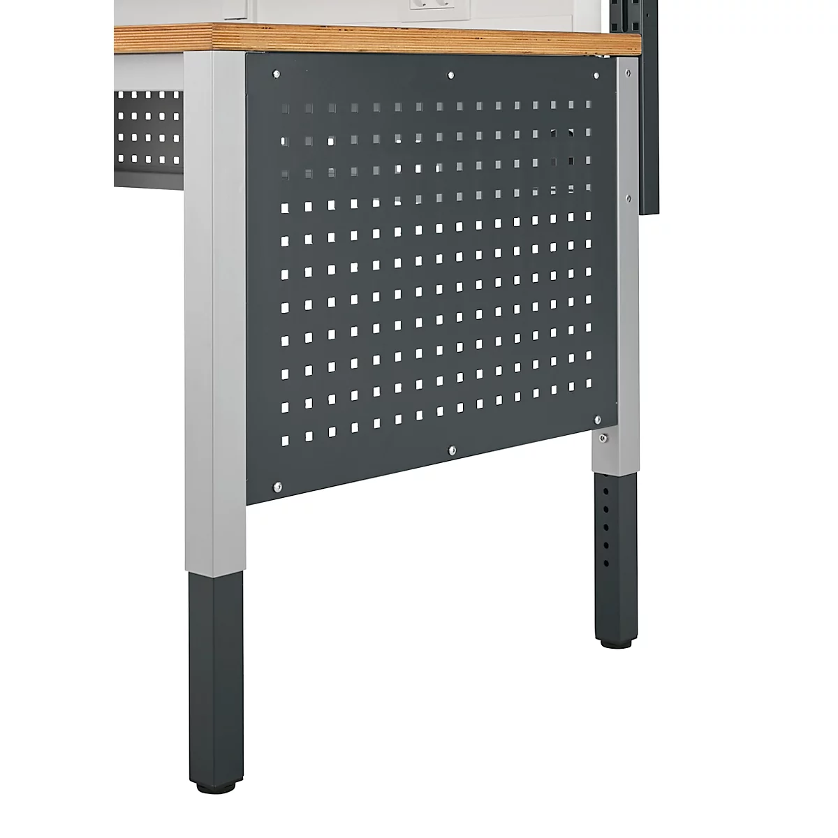 Schäfer Shop Pure Panneau latéral pour tables de travail réglables en hauteur manuellement AST31, trame de trous 38 x 10 mm, jusqu'à 50 kg, acier, gris anthracite