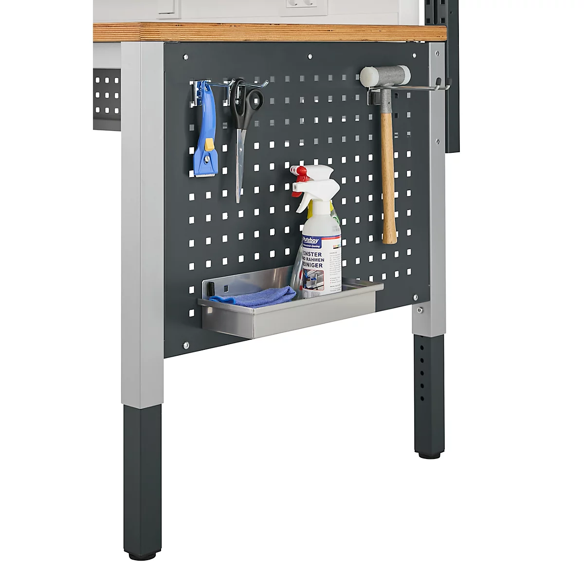 Schäfer Shop Pure Panneau latéral pour tables de travail réglables en hauteur manuellement AST31, trame de trous 38 x 10 mm, jusqu'à 50 kg, acier, gris anthracite