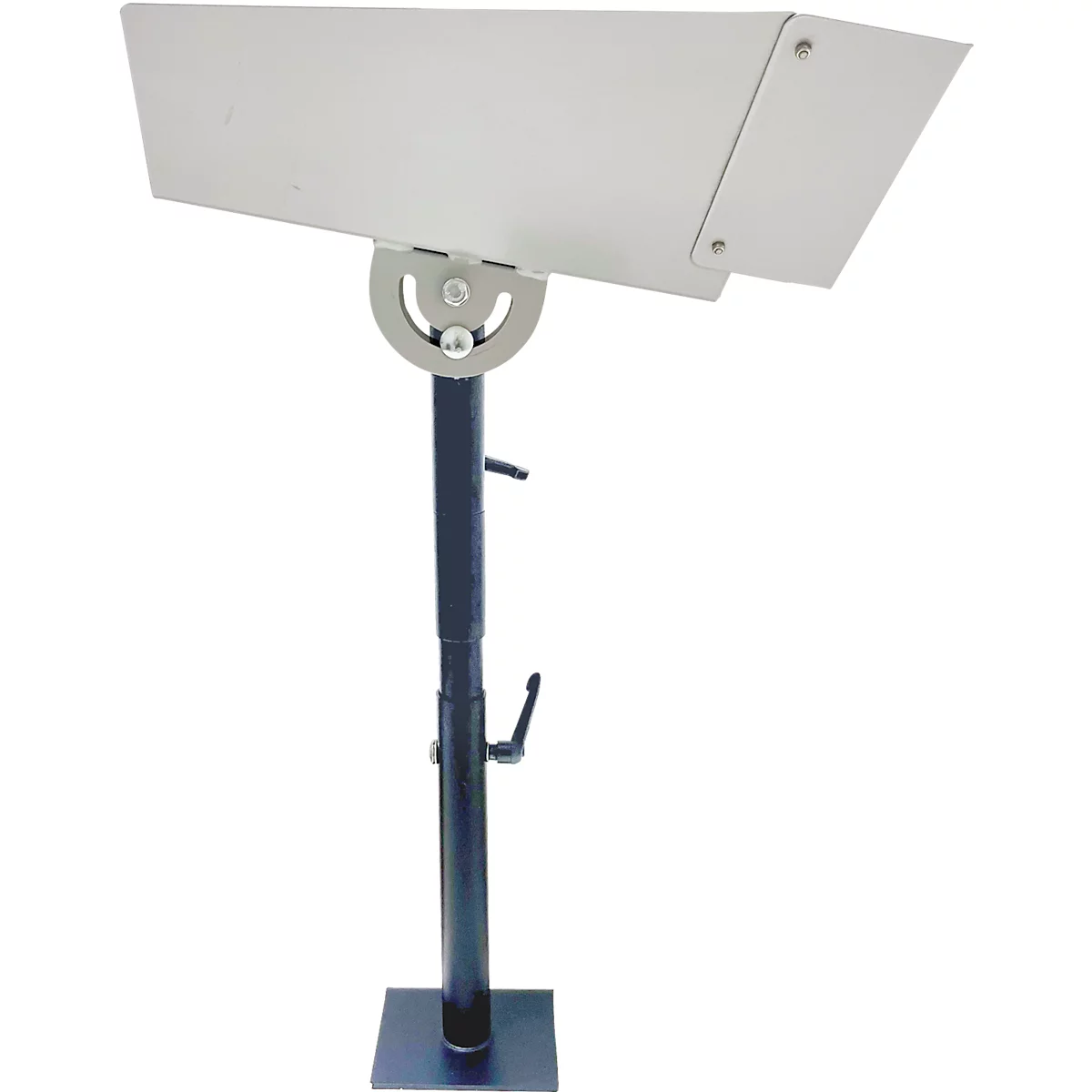 Ein Metall-Pult mit verstellbarer Höhe, mit einem Winkel-Teil an der Oberseite, für die Präsentation von Notizen.