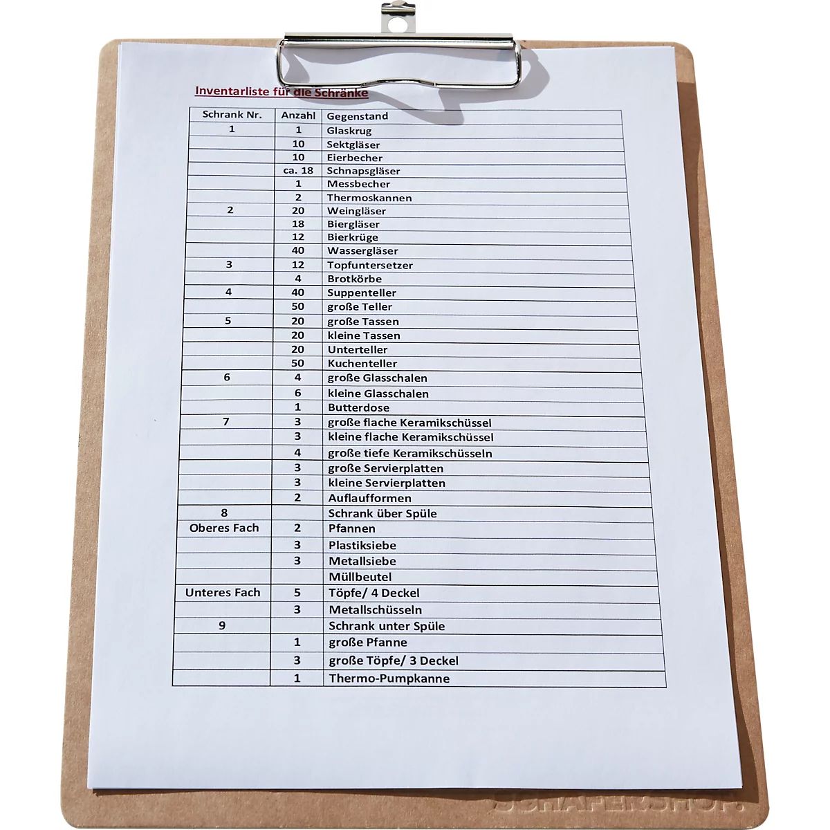 Schäfer Shop Pure Planchette à pince, 50 feuilles DIN A4 à 80g/qm, L 230 x H 320 mm, brun