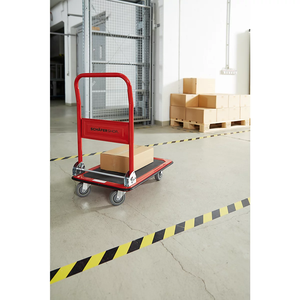 Schäfer Shop Pure Plateauwagen, inklapbare duwbeugel, L 725 x B 475 mm, draagvermogen 150 kg, rood