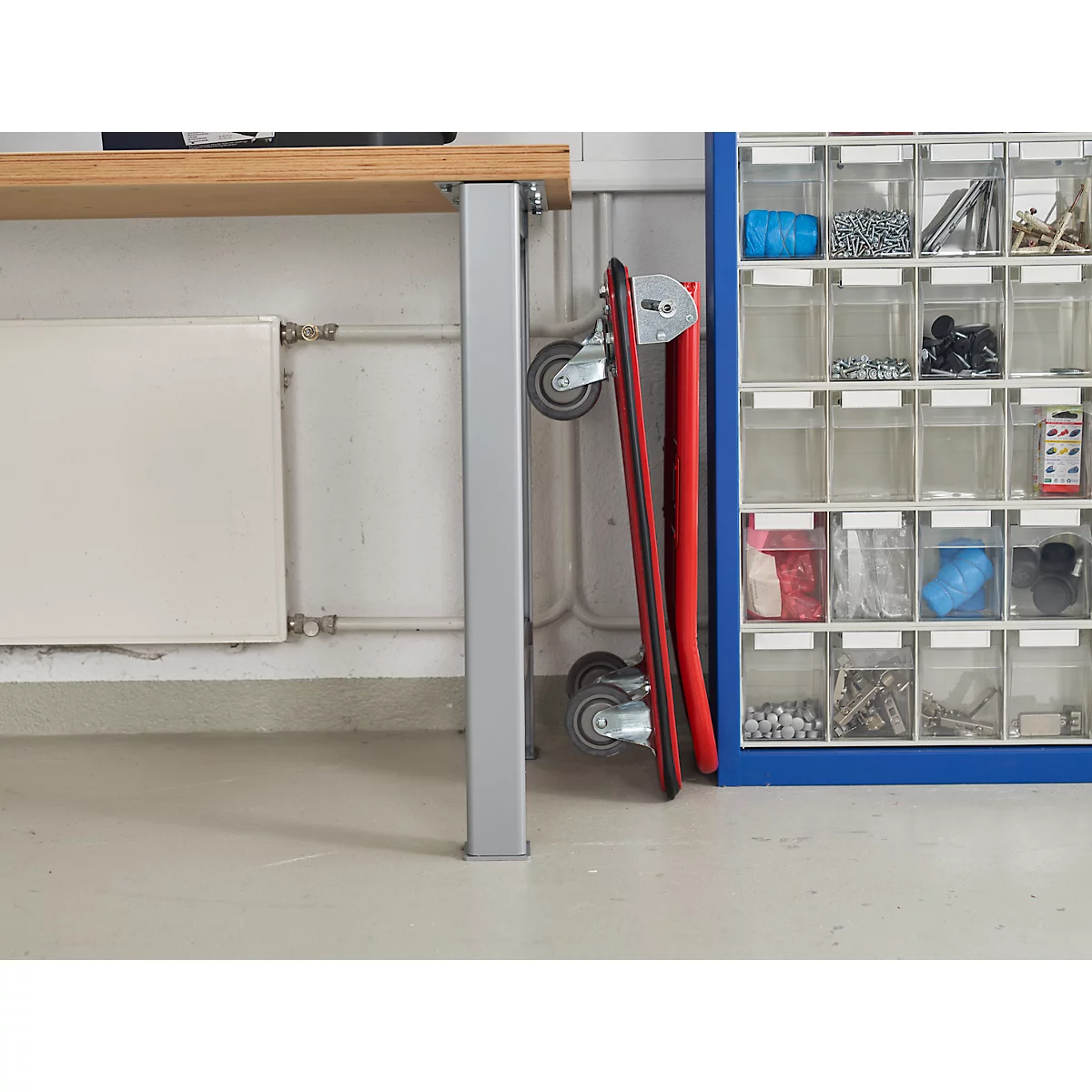 Schäfer Shop Pure platformwagen, inklapbare duwbeugel, antislipbekleding, zwenk- en bokwielen, tot 150 kg, L 725 x B 475 x H 835 mm, 2 st.