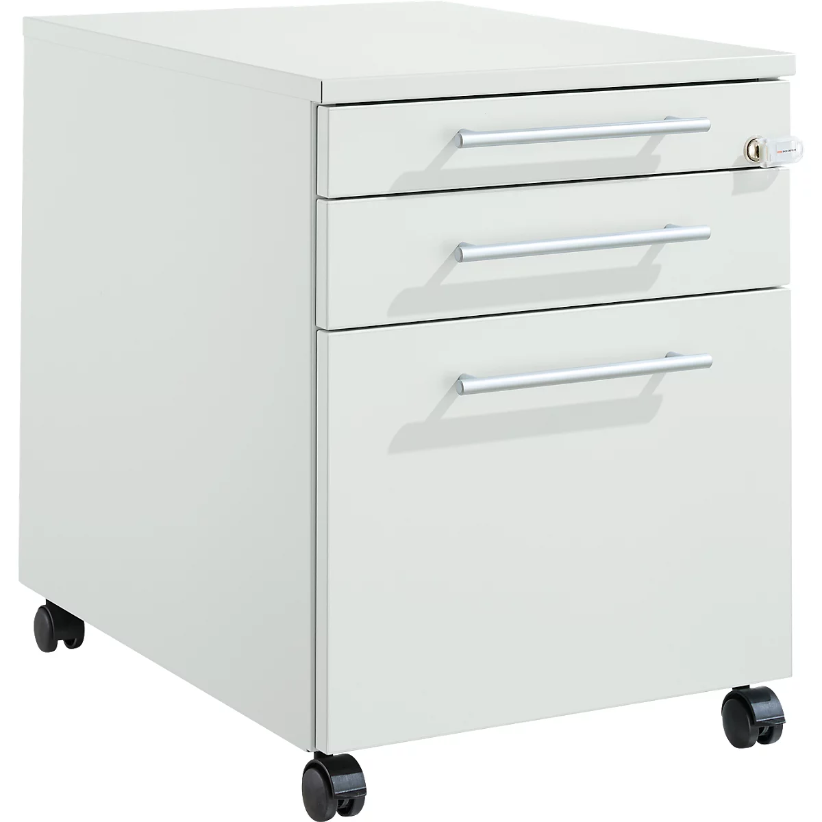 Schäfer Shop Pure Rollcontainer 126, Utensilienauszug + 2 Schubladen, abschließbar, eckige Metallgriffe, B 434 x T 600 x H 570 mm, lichtgrau/lichtgrau