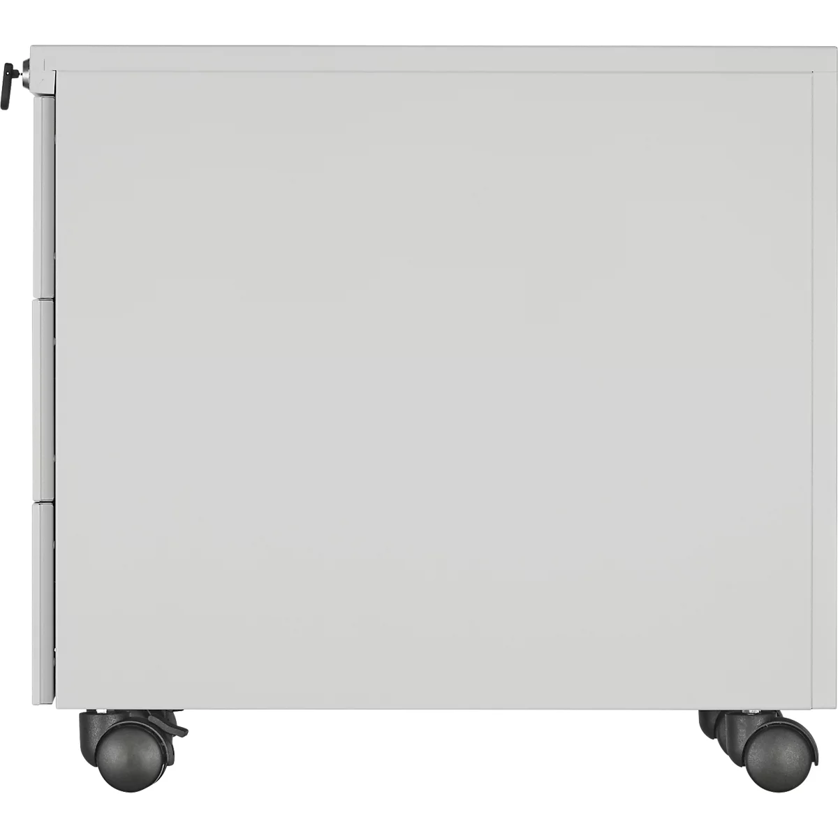 Schäfer Shop Pure Rollcontainer, 3 Schübe, seitliche Griffnut, B 390 x T 590 x H 550 mm, Stahl lichtgrau, abschließbar