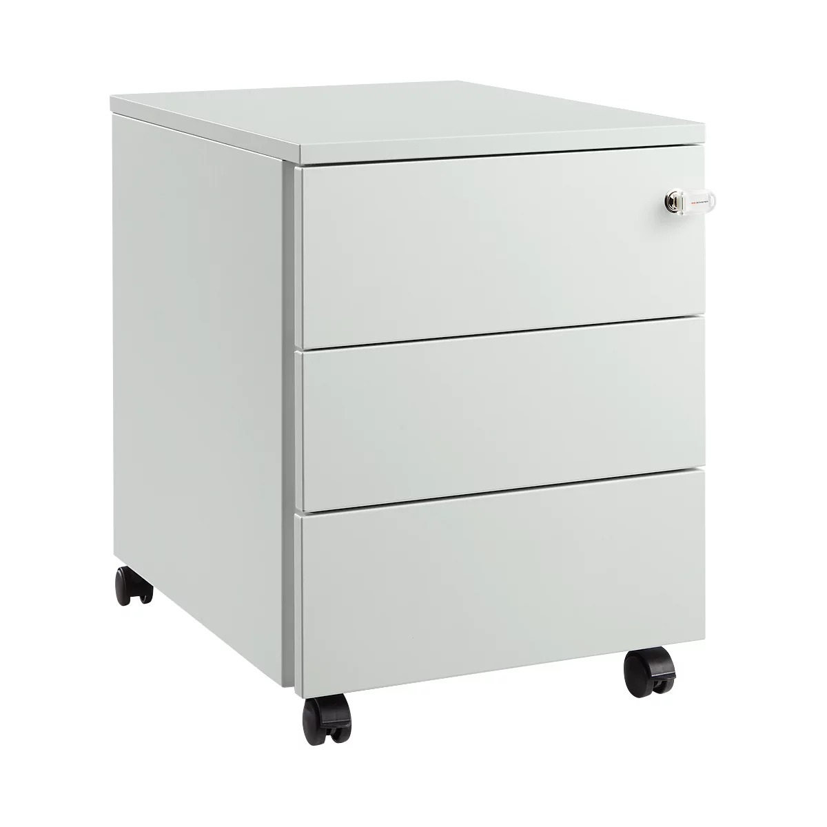 Schäfer Shop Pure Rollcontainer 333, Stahlkorpus, Holzfront, Rollen, abschließbar, B 435 x T 565 x H 567 mm, 3 Schübe, lichtgrau/lichtgrau