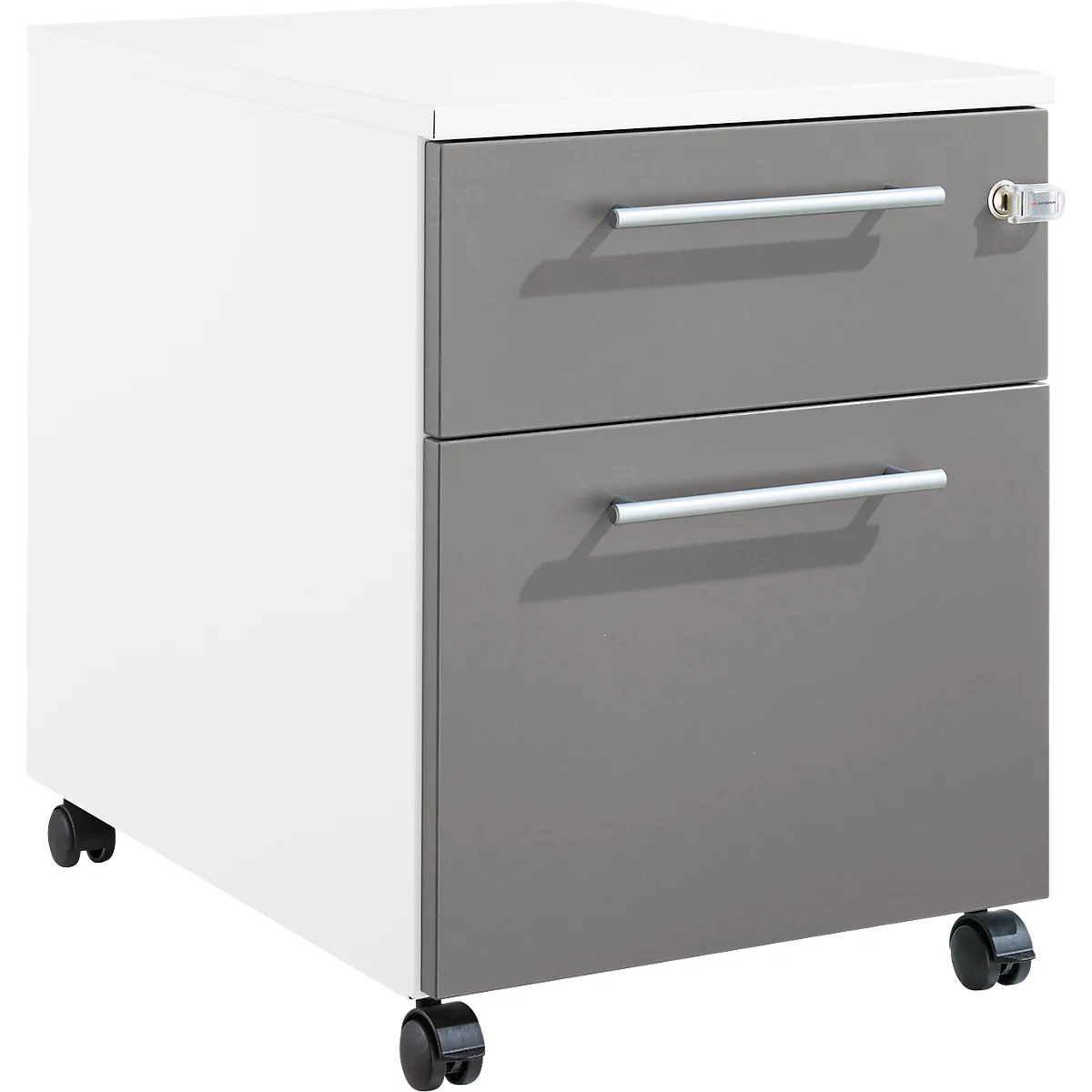 Schäfer Shop Pure Rollcontainer 36, 2 Schubladen, mit extra hohem Stauraumfach, eckige Metallgriffe, abschließbar, weiß/anthrazit