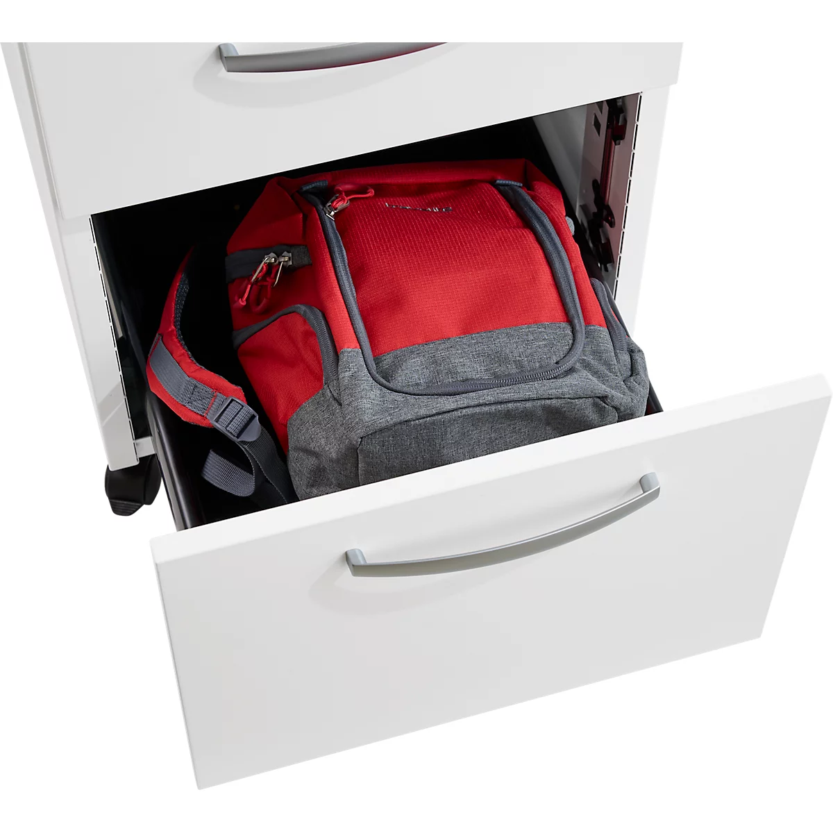 Schäfer Shop Pure Rollcontainer 36, 2 Schubladen, mit extra hohem Stauraumfach, runde Metallgriffe, abschließbar, weiß/anthrazit
