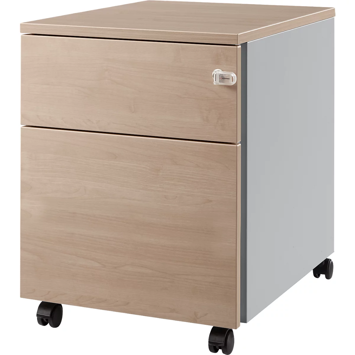 Schäfer Shop Pure Rollcontainer 36, Stahl/Holz, 1 Schub, Eiche-Dekor/weißaluminium