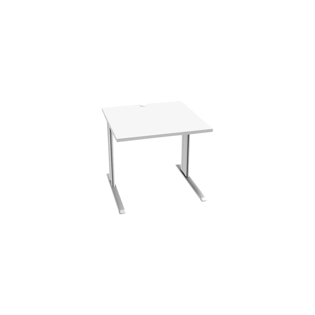 Schäfer Shop Pure Schreibtisch PLANOVA BASIC, Quadrat, C-Fuß, B 800 x T 800 x H 717 mm, weiß + Kabelkanal