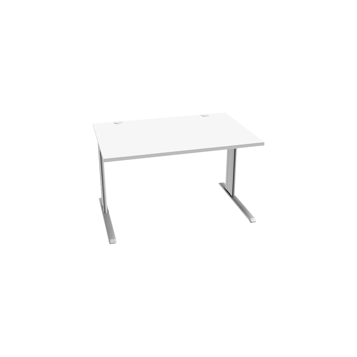 Schäfer Shop Pure Schreibtisch PLANOVA BASIC, Rechteck, C-Fuß, B 1200 x T 800 x H 717 mm, weiß/weißaluminium + Kabelkanal