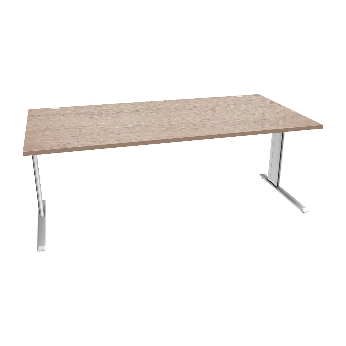 Schäfer Shop Pure Schreibtisch PLANOVA BASIC, Rechteck, C-Fuß, B 2000 x T 1000 x H 717 mm, Eiche/weiß + Kabelkanal