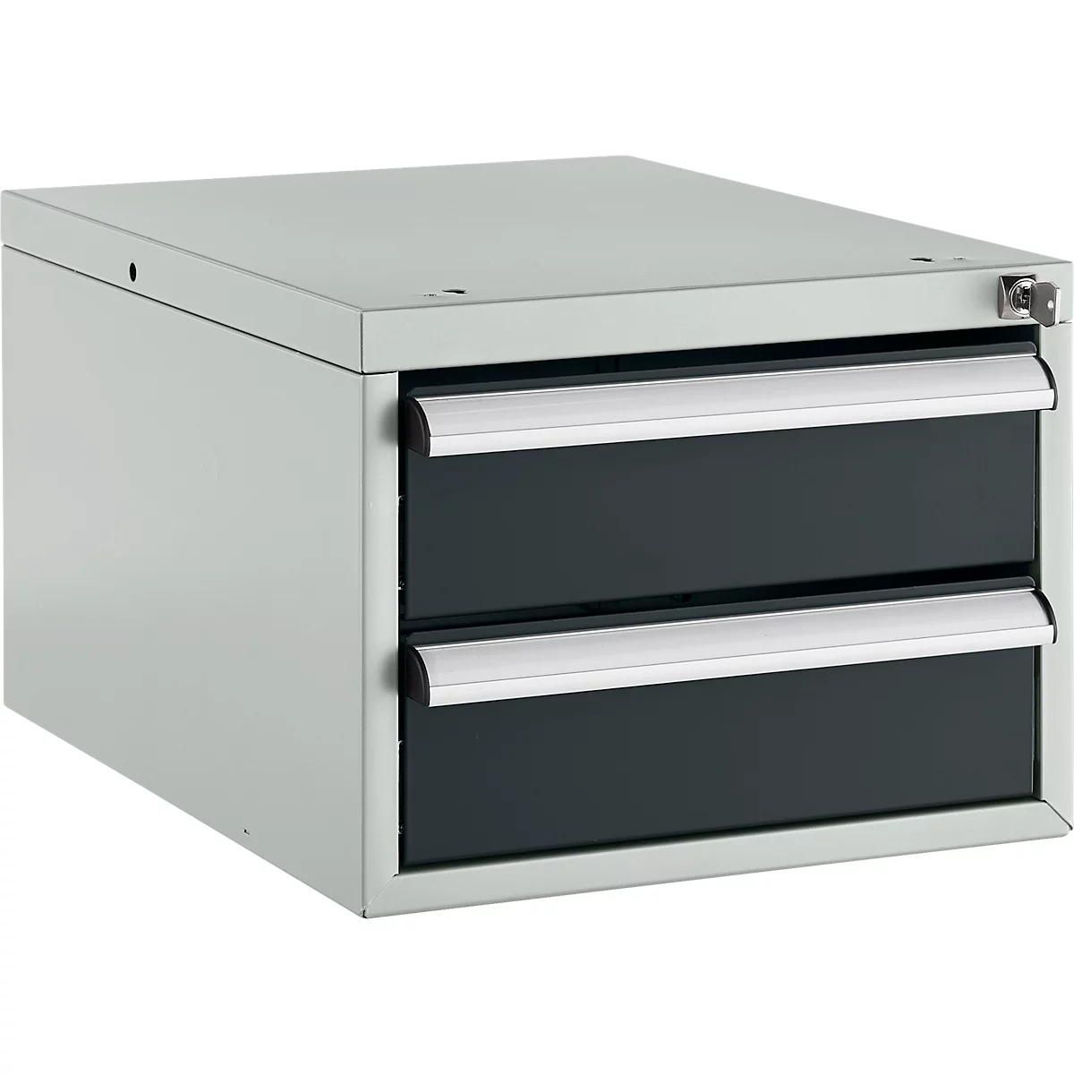 Schäfer Shop Pure Schubladenblock 411, für Arbeitstische AST31, links/rechts montierbar, 2 Schübe, abschliessbar, bis 50 kg, Stahl, lichtgrau/anthrazit