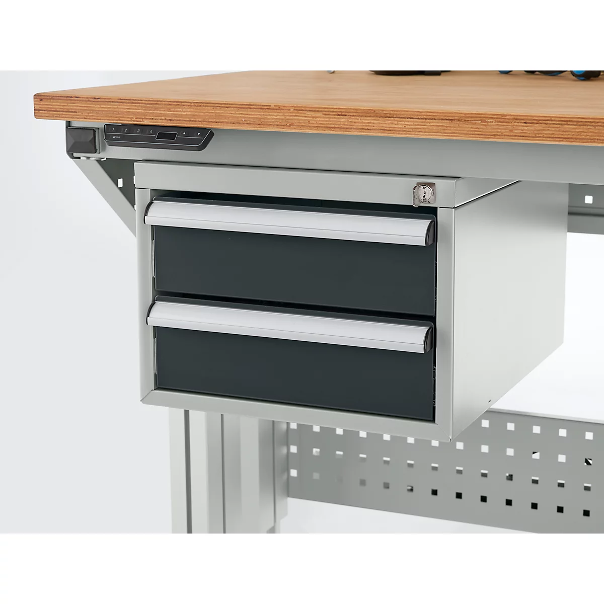 Schäfer Shop Pure Schubladenblock 411, für Arbeitstische AST31, links/rechts montierbar, 2 Schübe, abschliessbar, bis 50 kg, Stahl, lichtgrau/anthrazit