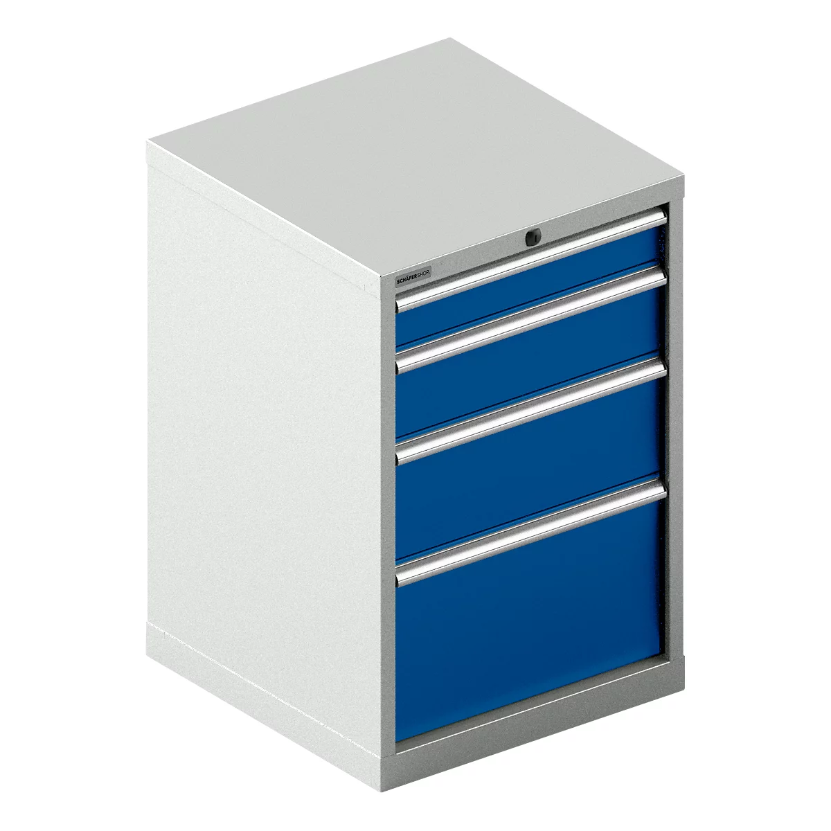 Schäfer Shop Pure Schubladenschrank 27-27, 4 Schubl., bis 200 kg, B 564 x T 572 x H 850 mm, enzianblau/lichtgrau 
