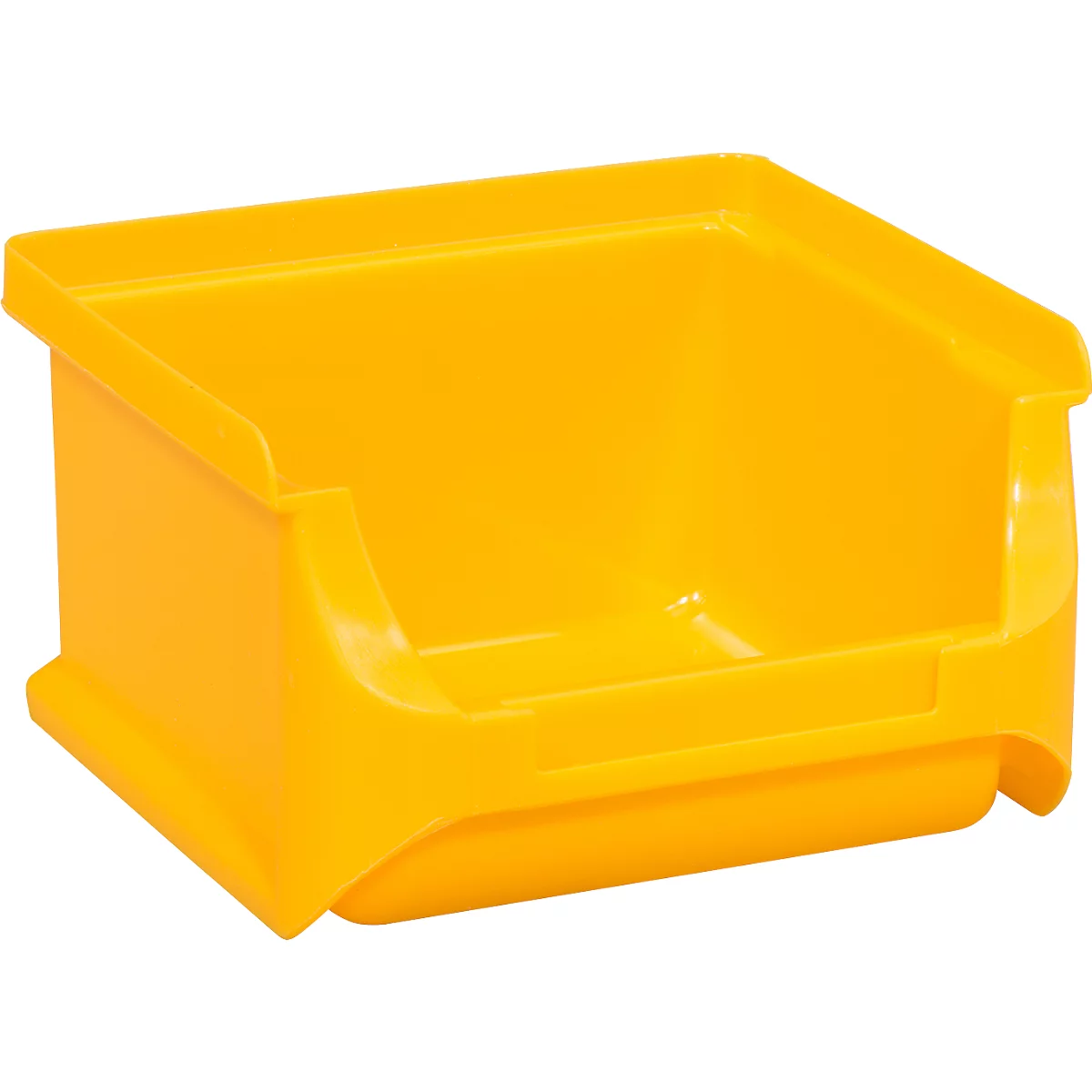 Gelbe Sichtlagerbox aus Kunststoff mit offener Vorderseite zur übersichtlichen Aufbewahrung von Kleinteilen.