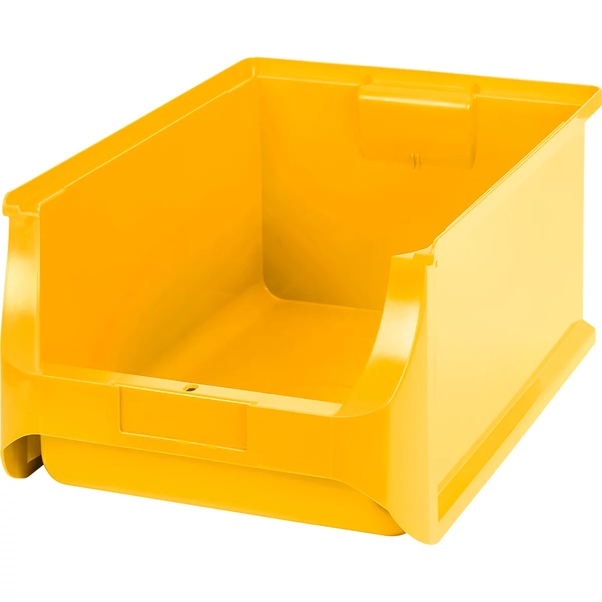 Gelbe Sichtlagerbox aus Kunststoff zur offenen Aufbewahrung von Kleinteilen.