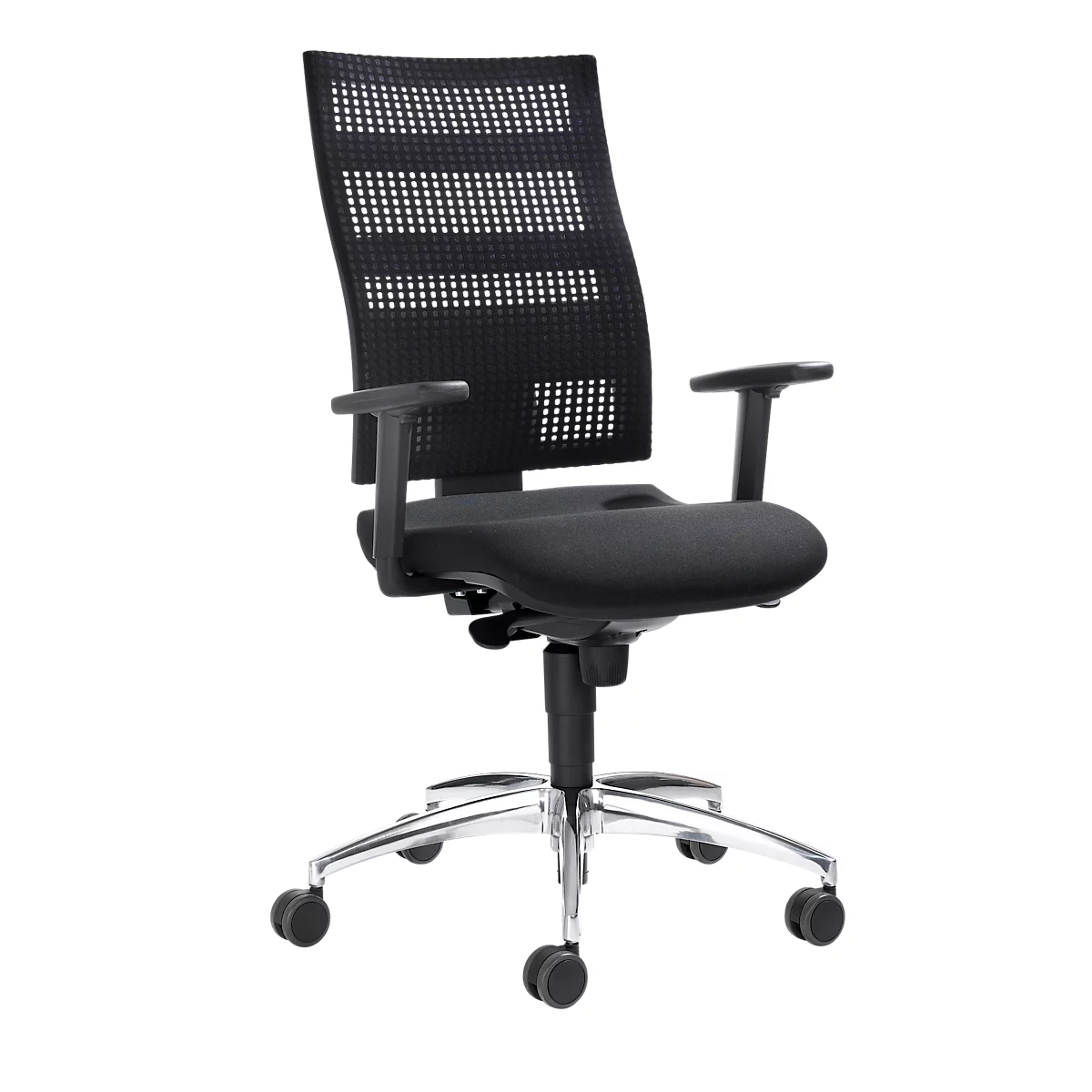 Schäfer Shop Pure Silla de oficina SSI Proline Edition, con reposabrazos, mecanismo sincronizado, asiento ergonómico, respaldo de malla 3D, negro/aluminio plateado