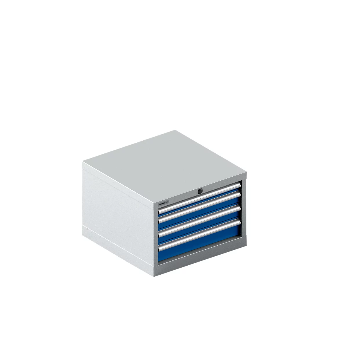 Schäfer Shop Pure SSI SCHÄFER armoire à tiroirs 27-27, 4 tiroirs, jusqu'à 200 kg, L 564 x P 572 x H 400 mm, bleu gentiane / aluminium blanc