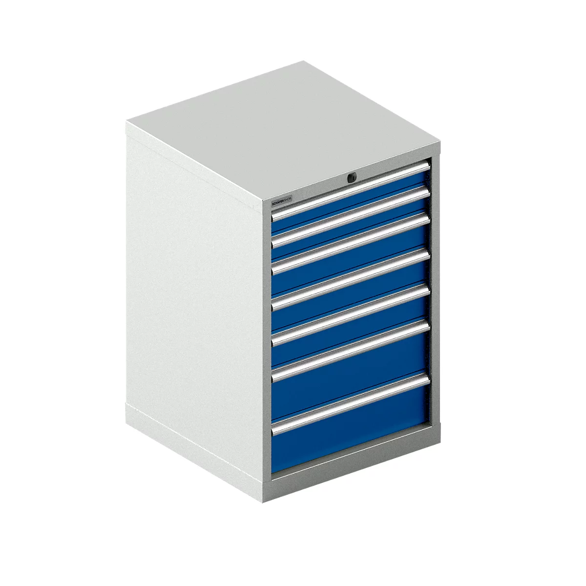 Schäfer Shop Pure SSI SCHÄFER armoire à tiroirs 27-27, 7 tiroirs, jusqu'à 200 kg, L 564 x P 572 x H 850 mm, bleu gentiane / gris clair