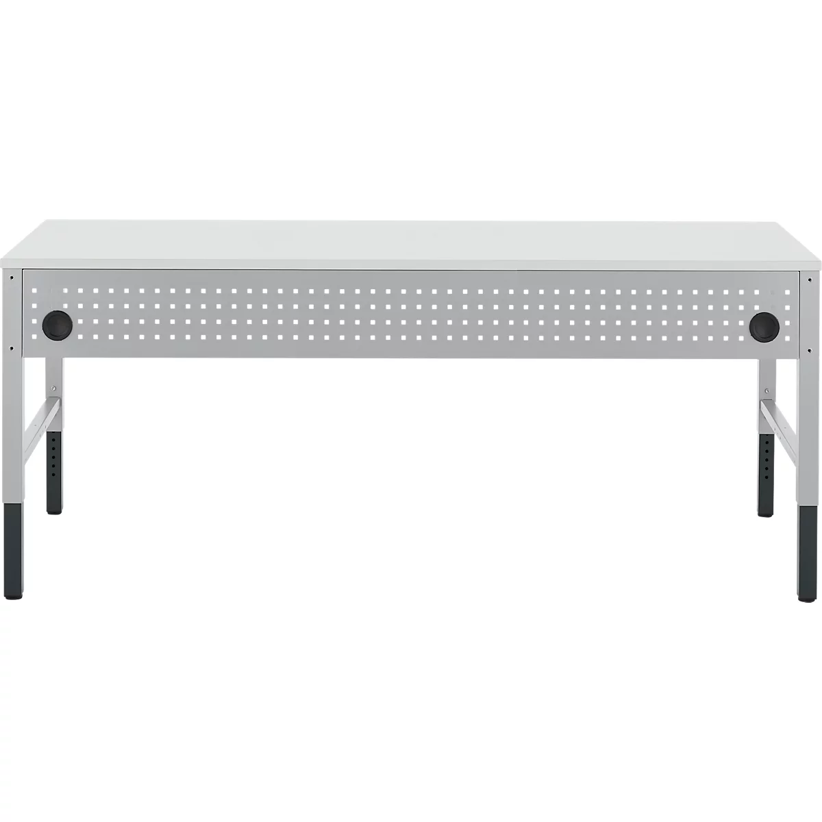 Schäfer Shop Pure Table de travail AST31, réglage en hauteur manuel, plateau mélaminé, 4 pieds, jusqu'à 500 kg, L 2000 x P 800 x H 800-1030 mm, blanc aluminium/gris clair