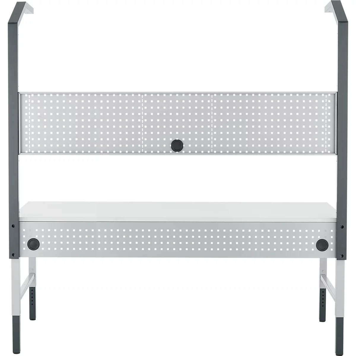 Schäfer Shop Pure Table de travail AST31, réglage en hauteur manuel, plateau mélaminé, 4 pieds, jusqu'à 500 kg, L 2000 x P 800 x H 800-1030 mm, blanc aluminium/gris clair