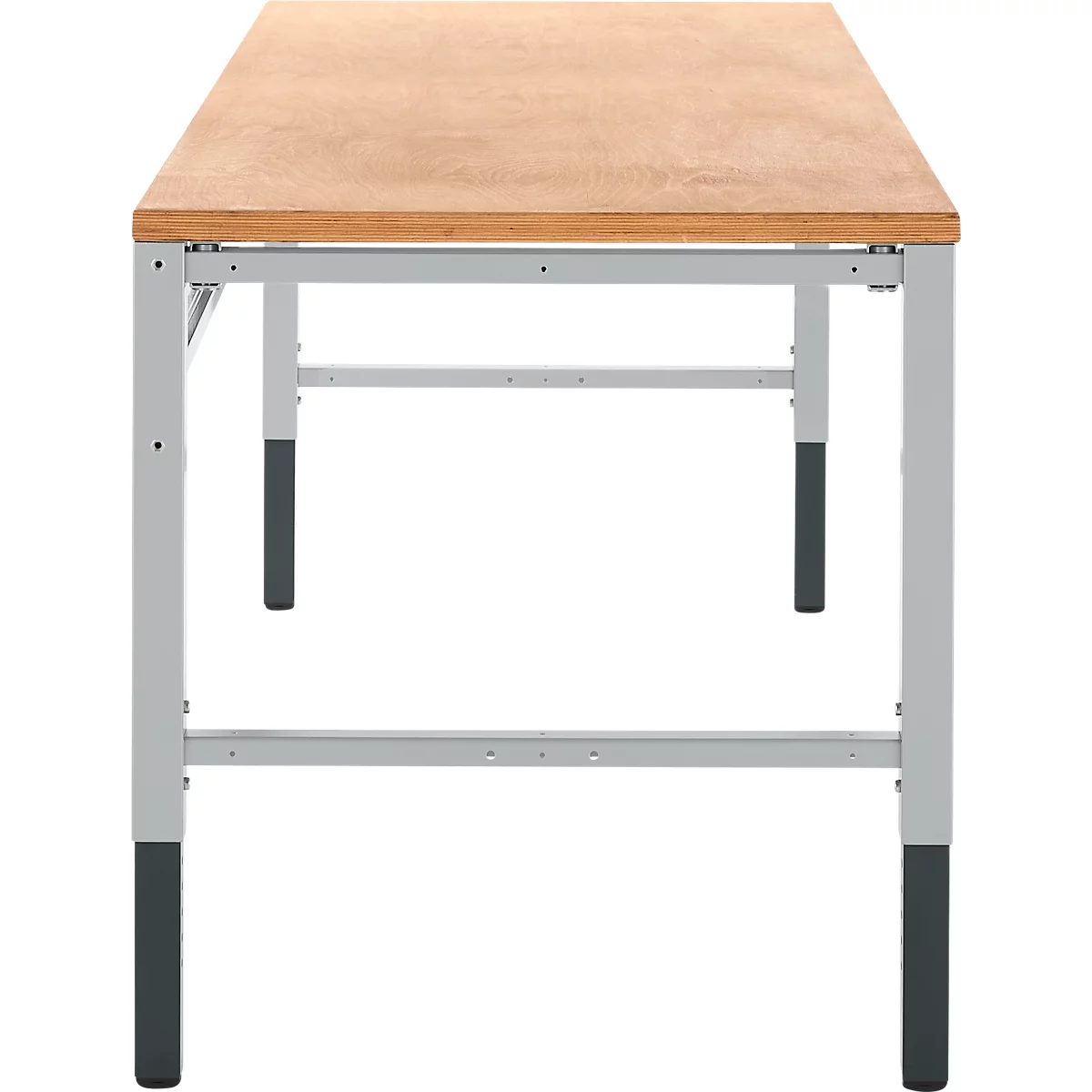 Schäfer Shop Pure Table de travail AST31, réglage manuel de la hauteur, plateau multiplex, 4 pieds, jusqu'à 500 kg, L 2000 x P 800 x H 805-1035 mm, aluminium blanc/hêtre