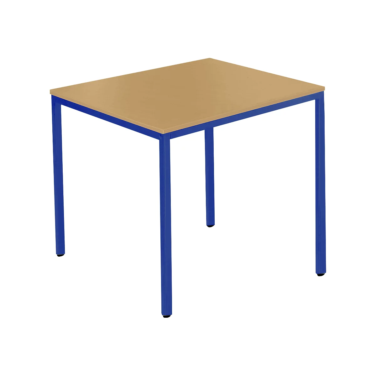 Schäfer Shop Pure Table en tube d'acier, carrée, pied en tube carré, L 800 x P 800 x H 720 mm, hêtre/bleu gentiane