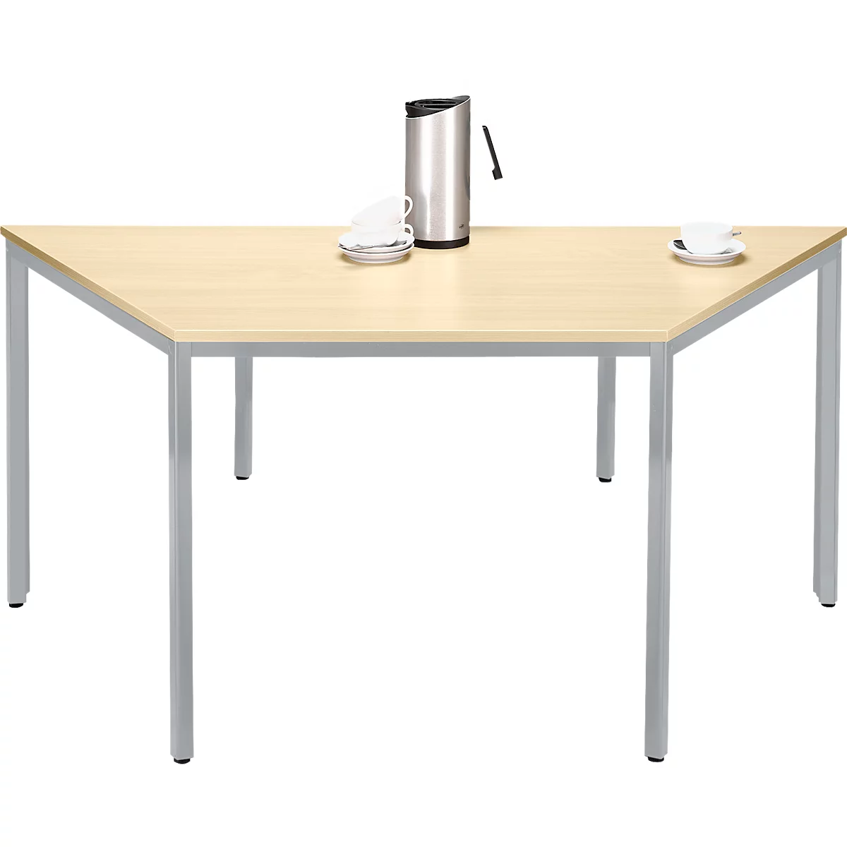 Schäfer Shop Pure Table en tube d'acier, forme trapèz, pied en tube carré, L 1600/800 x P 690 x H 720 mm, érable/aluminium blanc