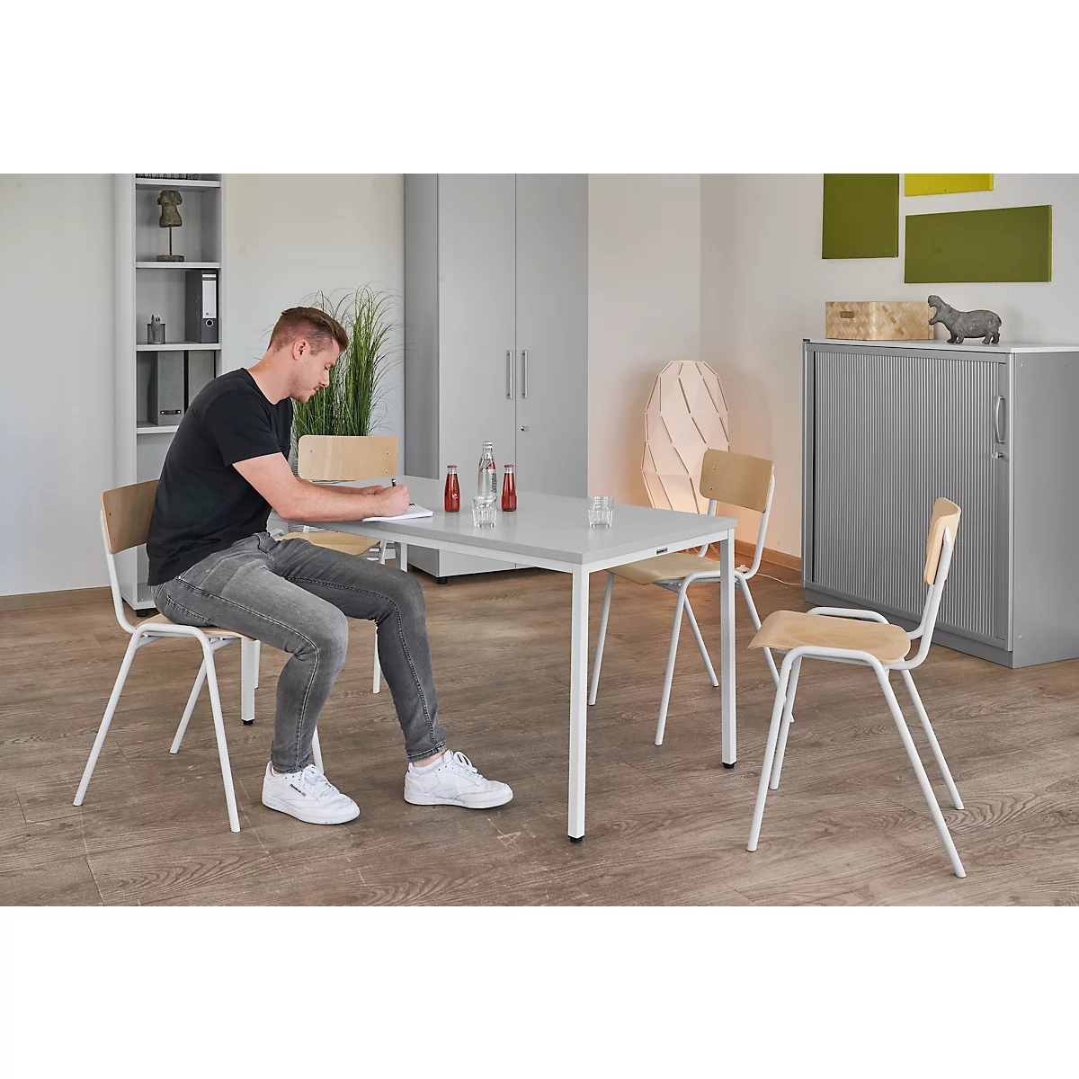 Schäfer Shop Pure Table en tube d'acier, rectangulaire, pied en tube carré, L 1400 x P 700 zéro x H 720 mm, gris clair/gris clair