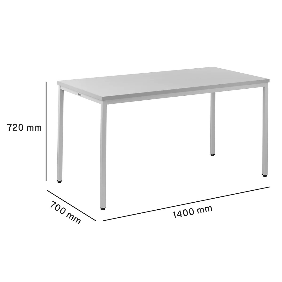 Schäfer Shop Pure Table en tube d'acier, rectangulaire, pied en tube carré, L 1400 x P 700 zéro x H 720 mm, gris clair/gris clair