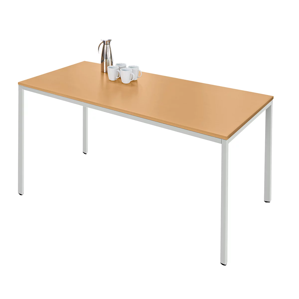 Schäfer Shop Pure Table en tube d'acier, trapézoïdale, pied en tube carré, L 1600 x P 690 x H 720 mm, hêtre/aluminium blanc