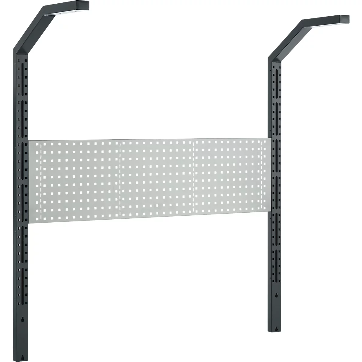 Schäfer Shop Pure Tischaufbau für Arbeitstische AST31, 2 x Aufbausäulen, 1 x Lochwand, B 1500 x H 1615 mm, Stahl, anthrazitgrau/lichtgrau