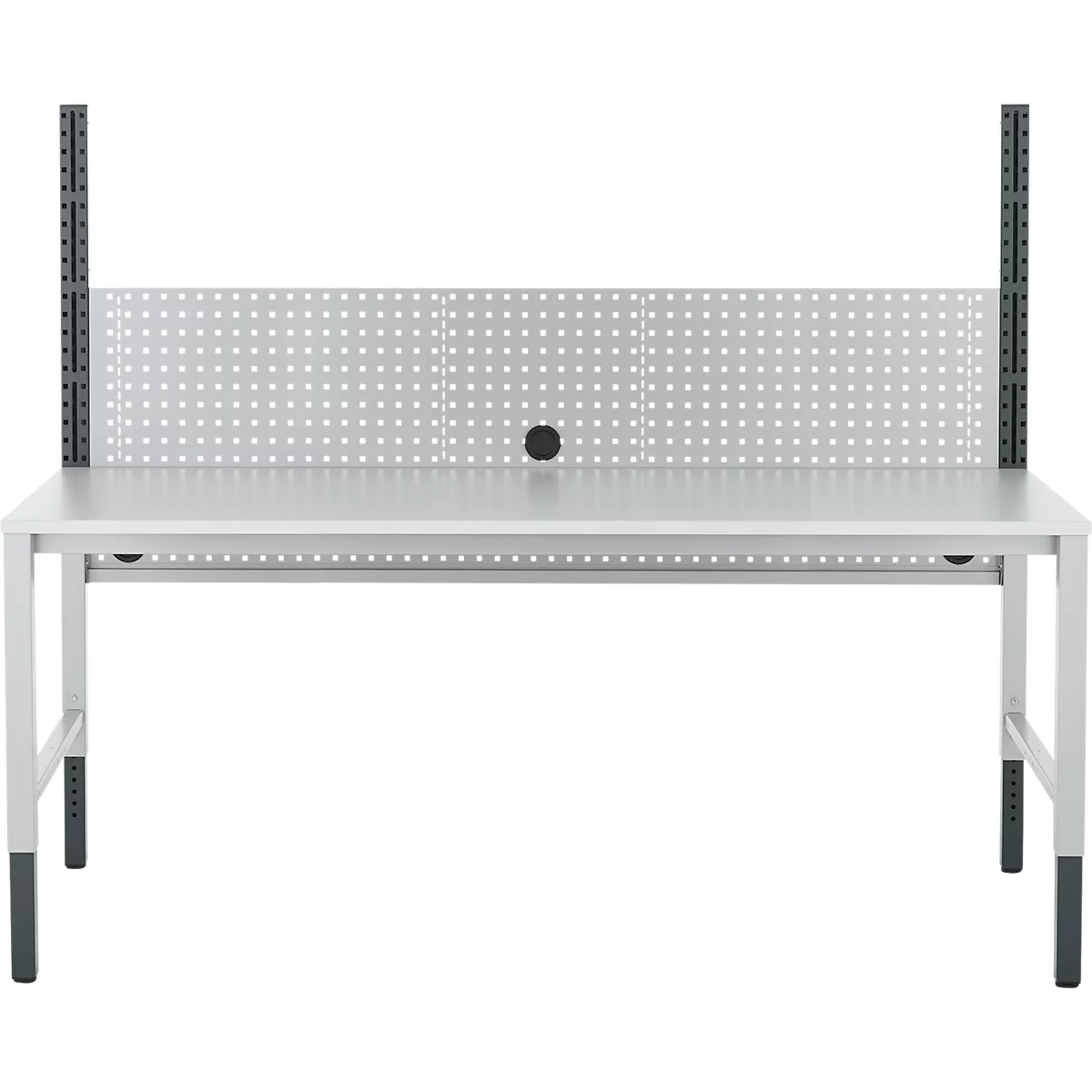 Schäfer Shop Pure Tischaufbau für Arbeitstische AST31, 2 x Aufbausäulen, 1 x Lochwand, B 2000 x H 1035 mm, Stahl, anthrazitgrau/weißaluminium