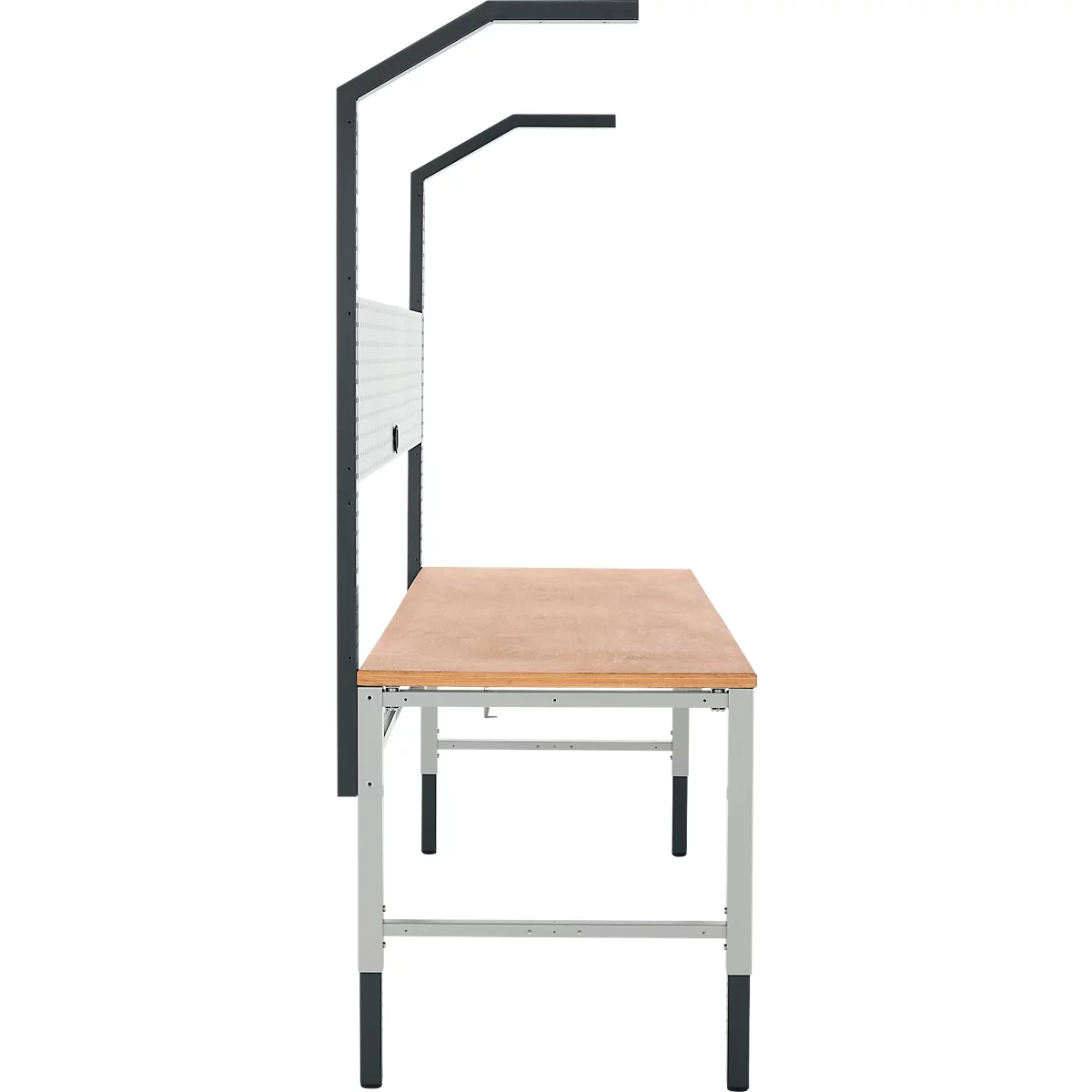 Schäfer Shop Pure Tischaufbau für Arbeitstische AST31, 2 x Aufbausäulen, 1 x Lochwand, B 2000 x H 1615 mm, Stahl, anthrazitgrau/lichtgrau
