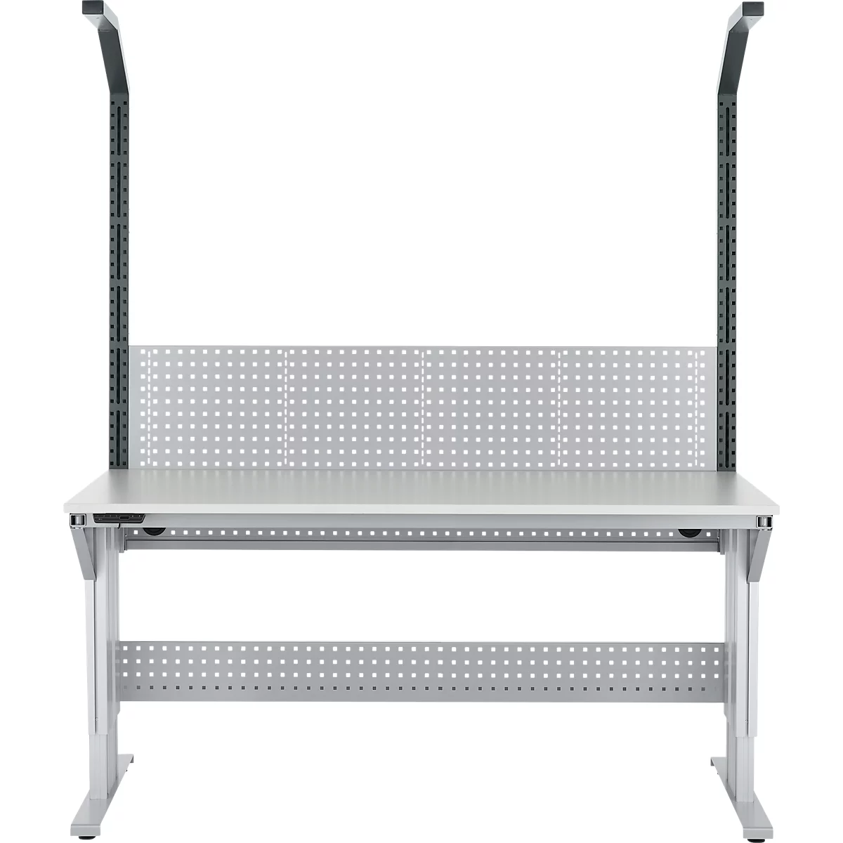 Schäfer Shop Pure Tischaufbau für Arbeitstische AST31, 2 x Aufbausäulen, 1 x Lochwand, B 2000 x H 1615 mm, Stahl, anthrazitgrau/weißaluminium