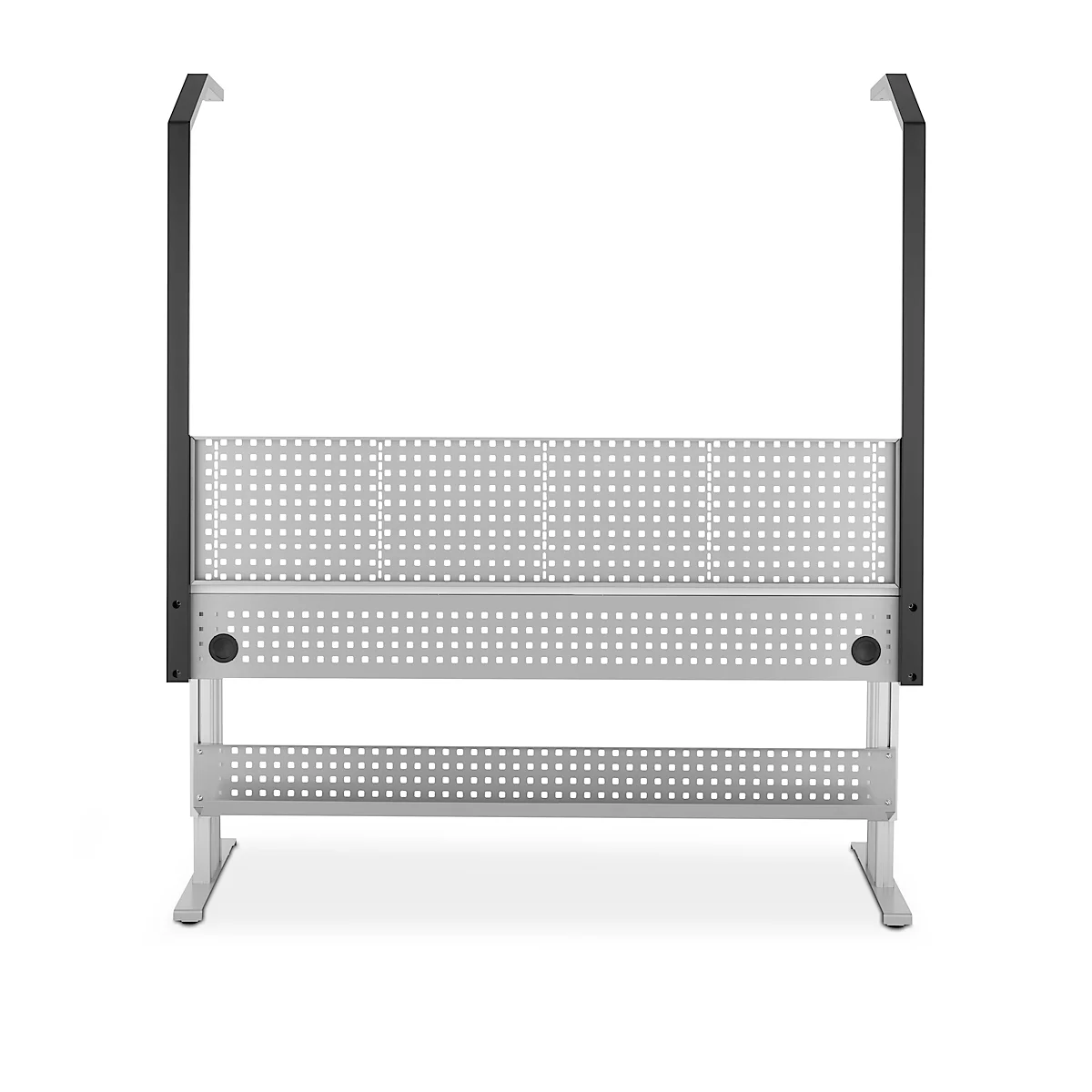 Schäfer Shop Pure Tischaufbau für Arbeitstische AST31, 2 x Aufbausäulen, 1 x Lochwand, B 2000 x H 1615 mm, Stahl, anthrazitgrau/weißaluminium