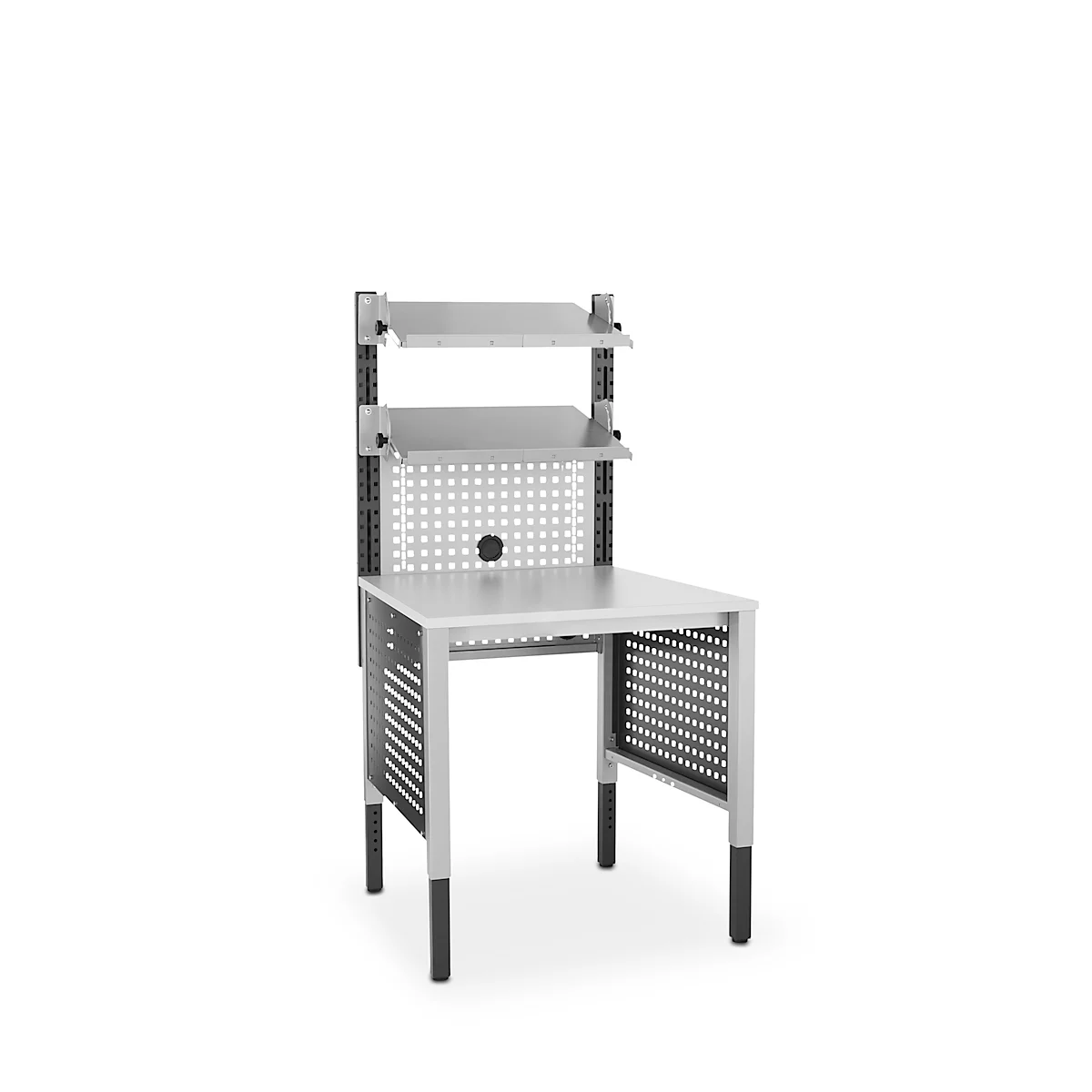 Schäfer Shop Pure Tischaufbau für Arbeitstische AST31, 2 x Aufbausäulen, 1 x Lochwand, B 750 x H 1035 mm, Stahl, anthrazitgrau/weißaluminium