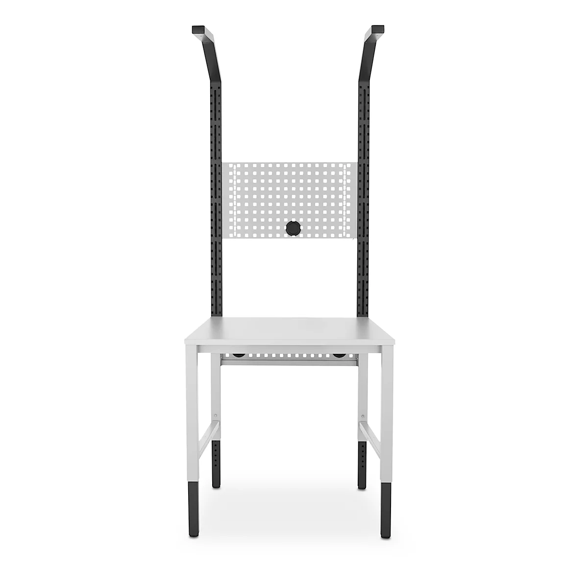 Schäfer Shop Pure Tischaufbau für Arbeitstische AST31, 2 x Aufbausäulen, 1 x Lochwand, B 750 x H 1615 mm, Stahl, anthrazitgrau/lichtgrau