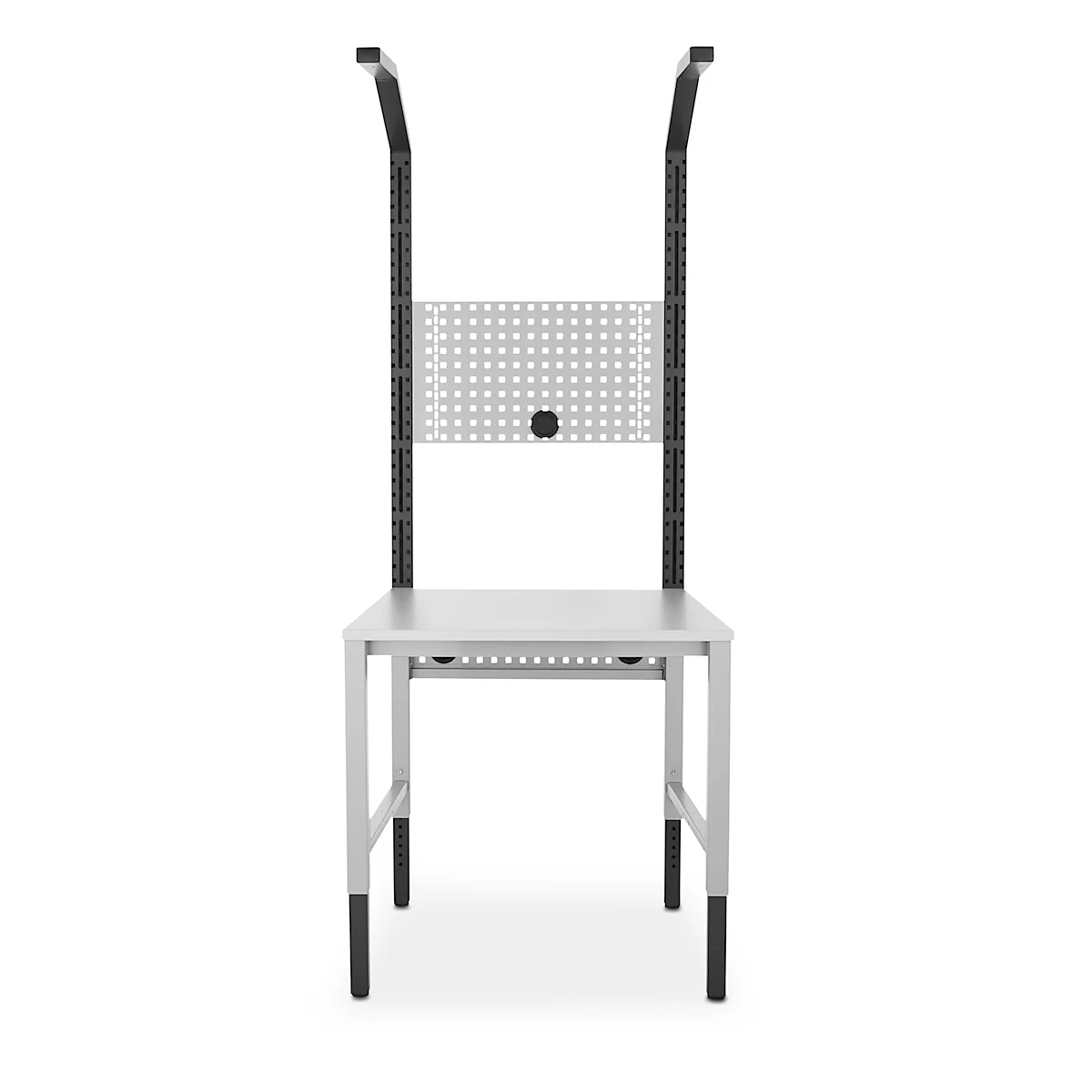 Schäfer Shop Pure Tischaufbau für Arbeitstische AST31, 2 x Aufbausäulen, 1 x Lochwand, B 750 x H 1615 mm, Stahl, anthrazitgrau/weißaluminium